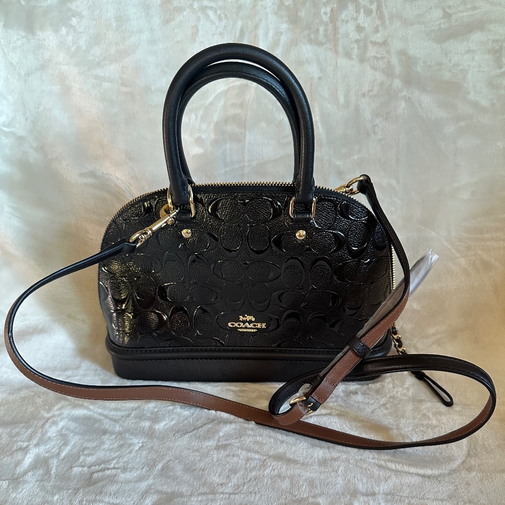 NWT!RARE! Coach Mini SIERRA Satchel Handbag Debossed Patent Leather Black F27597